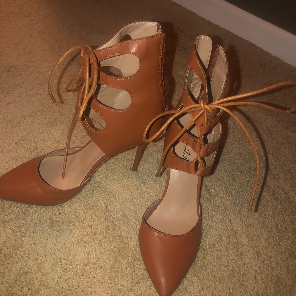 Brown strap heels